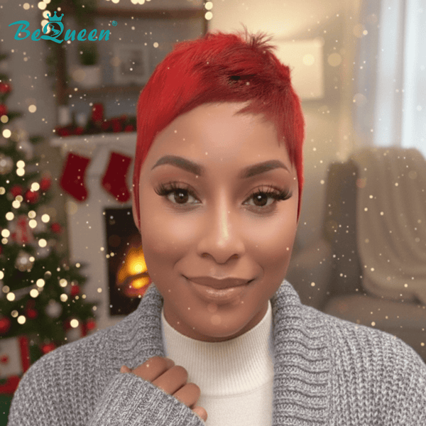 overseas PIXIE WIGS Bequeen Red Special Made Pixie Cut Wig