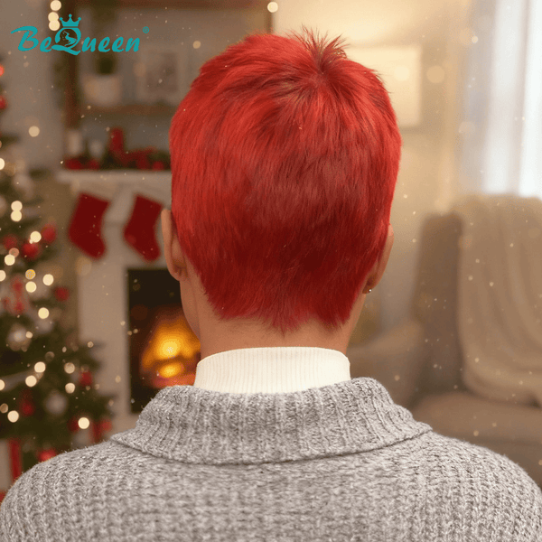 overseas PIXIE WIGS Bequeen Red Special Made Pixie Cut Wig