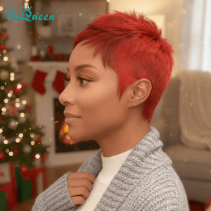 overseas PIXIE WIGS Bequeen Red Special Made Pixie Cut Wig