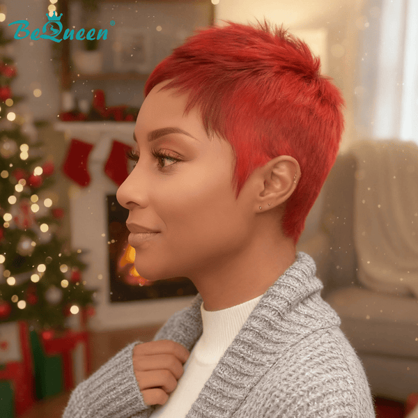 overseas PIXIE WIGS Bequeen Red Special Made Pixie Cut Wig