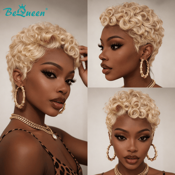 overseas PIXIE WIGS Bequeen Resplendent Blonde Finger Wave Pixie Lace Wig