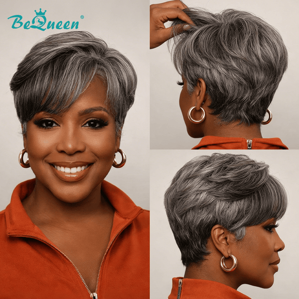 overseas PIXIE WIGS Bequeen Salt and Pepper Natrual Style Short Cut Wig