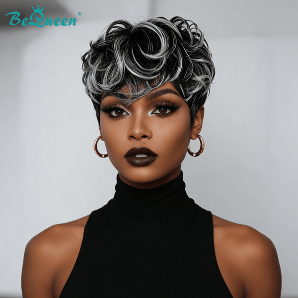 overseas PIXIE WIGS Bequeen Salt Mixed Black Fashion Styled Pixie Wig