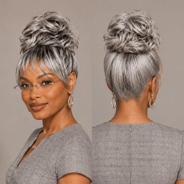 overseas Workout Wig BeQueen Salt&Pepper Color With Bun Bang Style For Black Women