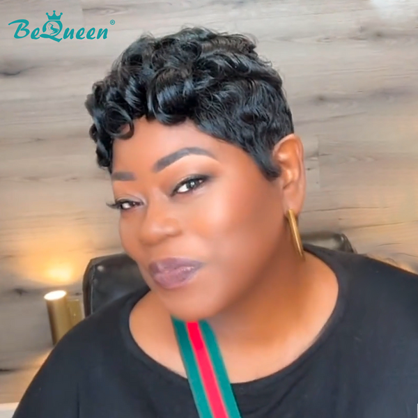 overseas PIXIE WIGS Bequeen Sexy Wave 1B Natural Black Machine Made Short Wig
