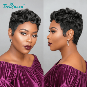 overseas PIXIE WIGS Bequeen Sexy Wave 1B Natural Black Machine Made Short Wig