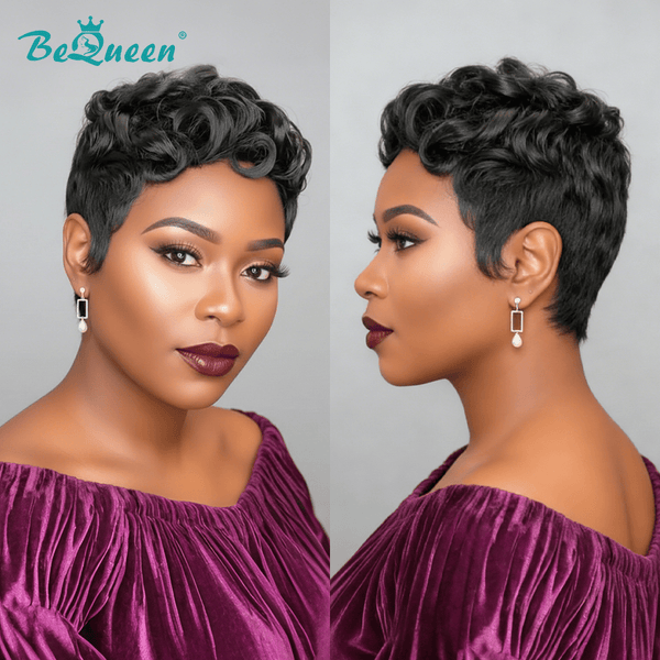 overseas PIXIE WIGS Bequeen Sexy Wave 1B Natural Black Machine Made Short Wig