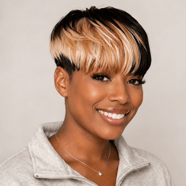 overseas PIXIE WIGS Bequeen Side Part Mixed Color Pixie Cut Wig For Black Women