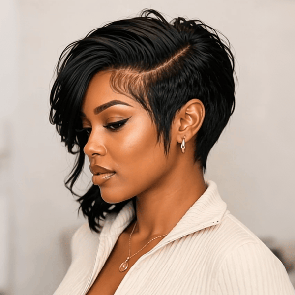 overseas PIXIE WIGS Bequeen Side Part Natural Wave 1B Frontal Lace Wig
