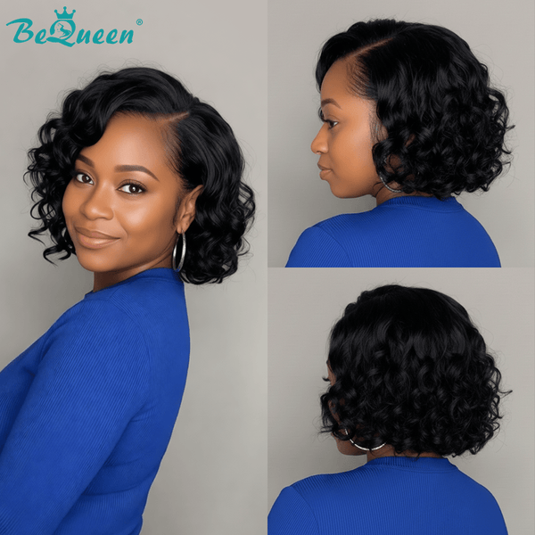 overseas PIXIE WIGS Black Bequeen Side Part Water Wave Glueless Lace Wig