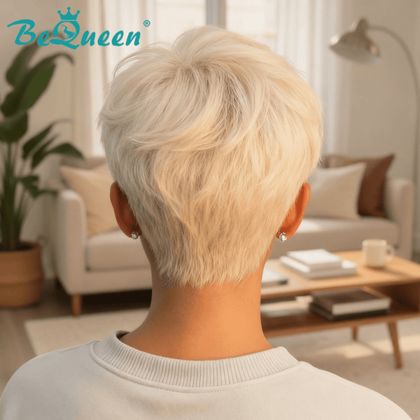 overseas PIXIE WIGS Bequeen Silver White Natural Styled Pixie Wig