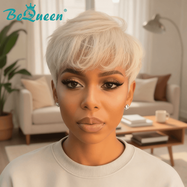 overseas PIXIE WIGS Bequeen Silver White Natural Styled Pixie Wig
