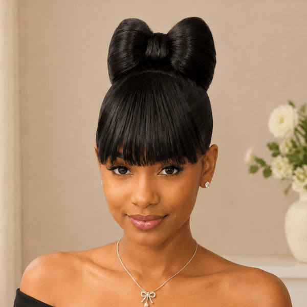overseas Workout Wig Black Bequeen Sleek Bowknot Style Updo 100% Human Hair Wig