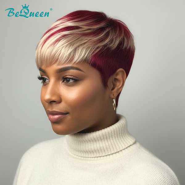 overseas PIXIE WIGS Bequeen Special Highlight 99J Pixie Cut Wig