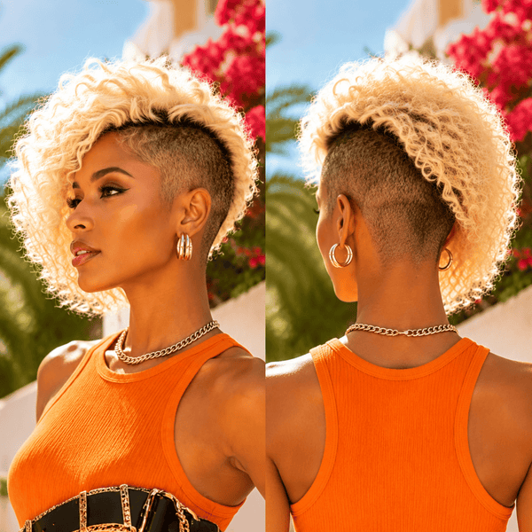 overseas TOPPER & MOHAWK Bequeen Sunshine Golden Side Part Curly Topper
