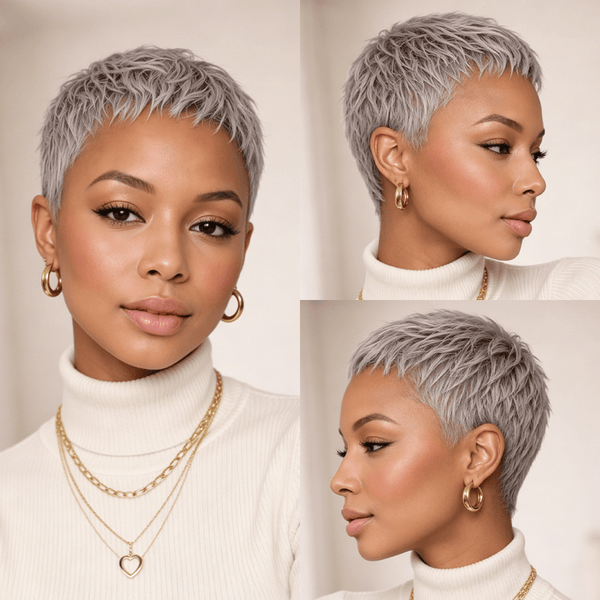 overseas PIXIE WIGS Bequeen Super Short Gray Pixie Cut Wig For Black Woman