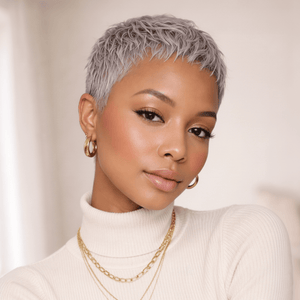 overseas PIXIE WIGS Bequeen Super Short Gray Pixie Cut Wig For Black Woman