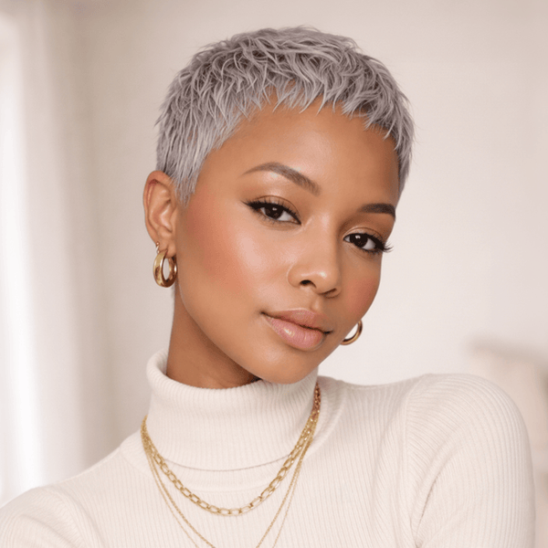 overseas PIXIE WIGS Bequeen Super Short Gray Pixie Cut Wig For Black Woman