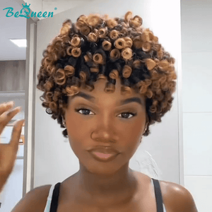 overseas PIXIE WIGS Bequeen Warm Brunette to Golden Brown Curly Hairpiece