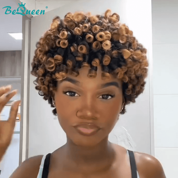 overseas PIXIE WIGS Bequeen Warm Brunette to Golden Brown Curly Hairpiece