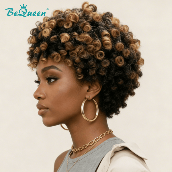 overseas PIXIE WIGS Bequeen Warm Brunette to Golden Brown Curly Hairpiece