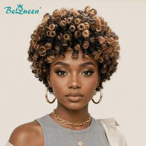overseas PIXIE WIGS Bequeen Warm Brunette to Golden Brown Curly Hairpiece