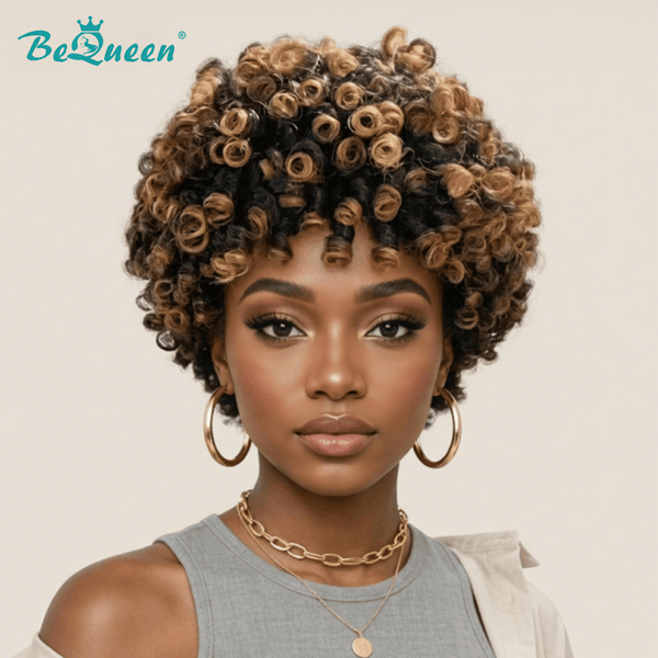 overseas PIXIE WIGS Bequeen Warm Brunette to Golden Brown Curly Hairpiece