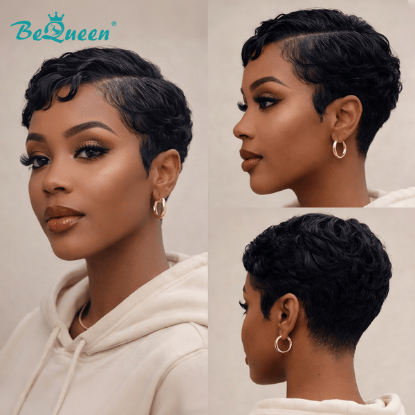 overseas PIXIE WIGS Bequeen Wavy Black Elegance Pixie Wig