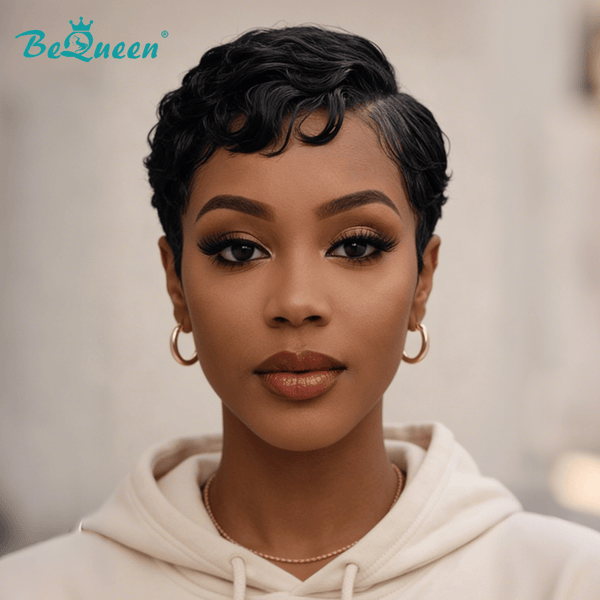 overseas PIXIE WIGS Bequeen Wavy Black Elegance Pixie Wig