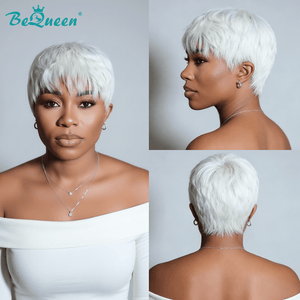 overseas PIXIE WIGS Bequeen White Natural Style Pixie Cut Wig