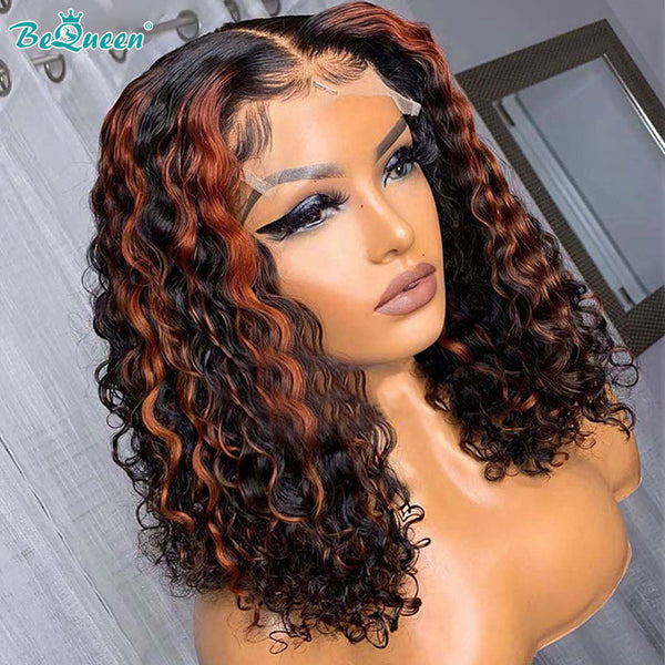 BEQUEEN 4x4/13x4 Highlighted red Curly Wave Short Bob Lace Closure Wigs BeQueenWig