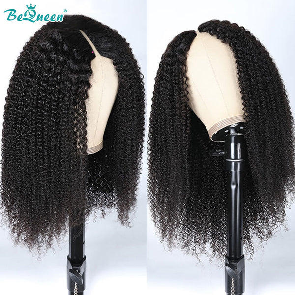 BeQueen Kinky Curly V-Part Human Hair Wig No Leave Out Glueless BeQueenWig