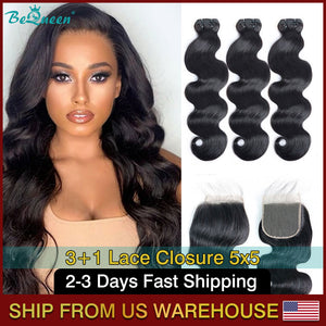 BEQUEEN Body Wave Human Hair Bundles With 5x5 Lace Closure BeQueenWig