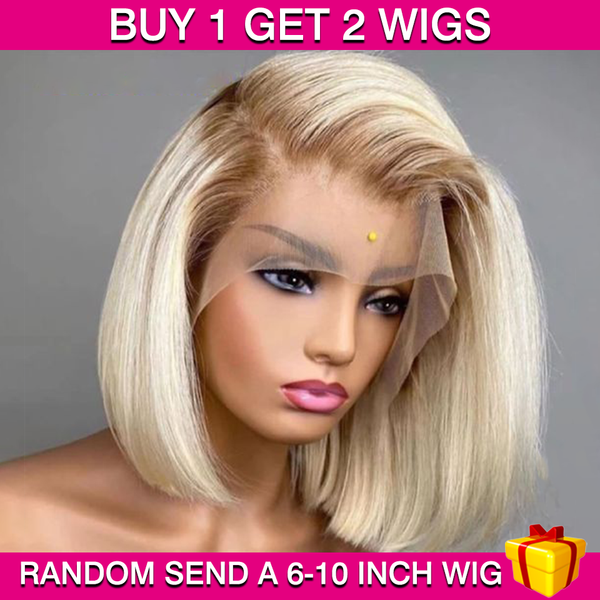 BEQUEEN Buy 1 Get 2 Wig - First Wig: 13x4 Straight T4/613 Bob (Second Wig: 6-10 Inch Wig Randomly Sent) BeQueenWig
