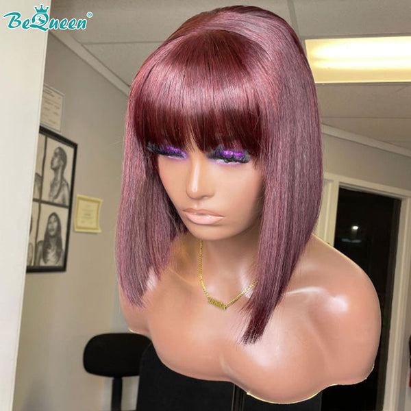 BEQUEEN 99J Straight Machine Made Wig With Bangs BeQueenWig