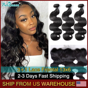 BEQUEEN Body Wave 3 Bundles With 13X6 Lace Frontal BeQueenWig