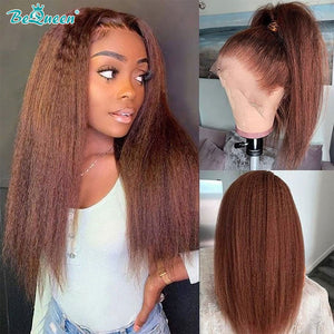 BEQUEEN #4 Kinky Straight 13X4 Lace Frontal Wig Human Hair Wig BeQueenWig