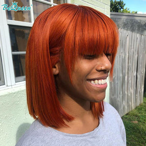 BEQUEEN Orange Straight Machine Made Wig With Bangs BeQueenWig