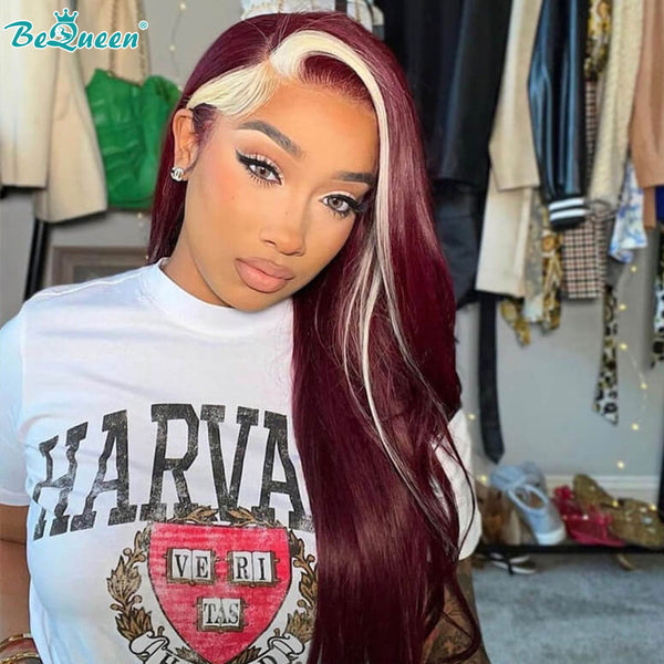 BEQUEEN 99J Highlights 613 Straight 13X4 Lace Frontal Wig Human Hair Wig BeQueenWig