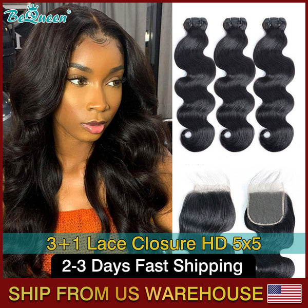 BEQUEEN Body Wave Human Hair Bundles With HD 5x5 Lace Closure BeQueenWig