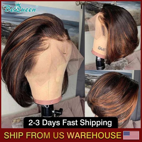 BEQUEEN 13x4 Lace Front Wig Straight 1bMIX30 Bob Wig BeQueenWig