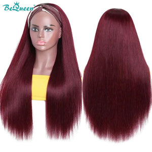 BEQUEEN Headband Wigs 99J Straight 100% Human Hair Wigs For Black Women BeQueenWig
