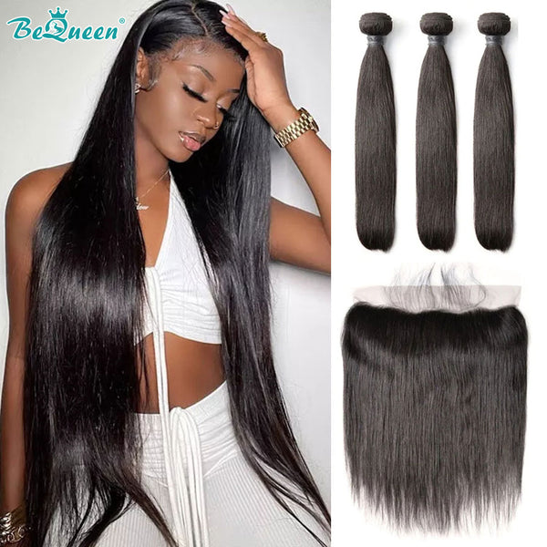 BEQUEEN Straight Weave 3 Bundles With HD13x4 Lace Frontal BeQueenWig