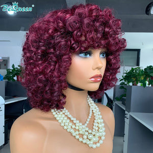 BEQUEEN 99J Egg Roll 100% Virgin Human Hair Machine Made Wig With Bangs BeQueenWig