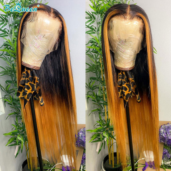 BEQUEEN 1B/Orange Body Wave 13x4 Lace Frontal Wig 100% Human Hair Wig BeQueenWig