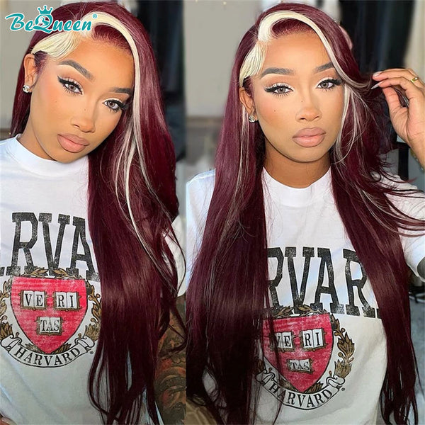 BEQUEEN 99J Highlights 613 Straight 13X4 Lace Frontal Wig Human Hair Wig BeQueenWig