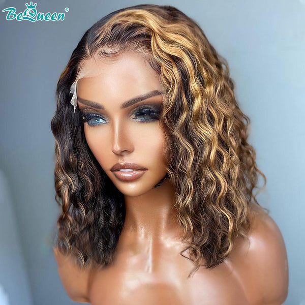 BEQUEEN 4x4 Curly Wave 4#27 Short Bob Closure Wigs 100% Human Hair Wigs BeQueenWig