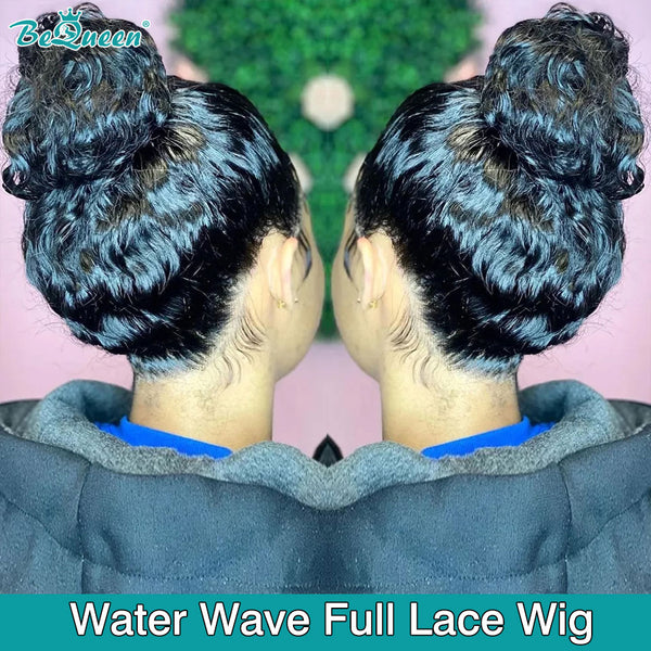 BEQUEEN Pre-Plucked Water Wave Full Lace Frontal Wig 100% Human Hair BeQueenWig