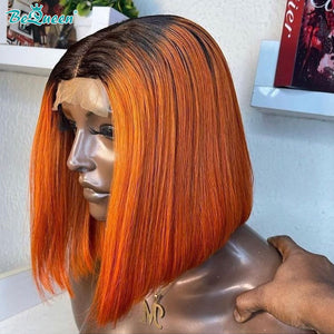 BEQUEEN 4x4 Lace Closure Wig Straight 1B Ginger Orange Bob Wig BeQueenWig