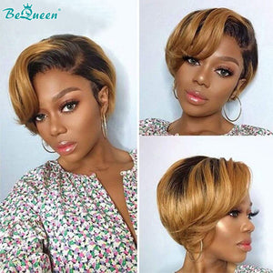 BEQUEEN P4/27 Straight T PART WIG Pixie Cut Short Cut Wig 100% Human Hair BeQueenWig